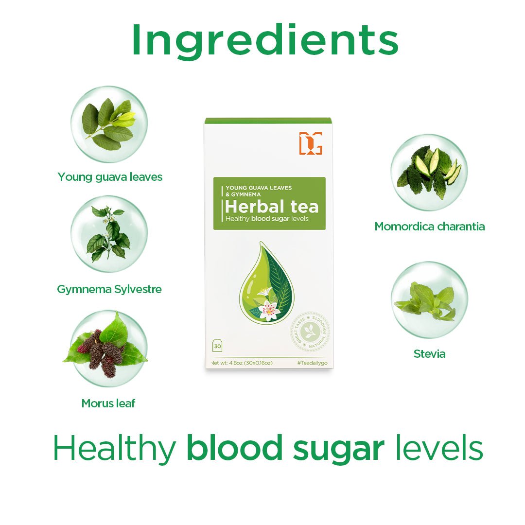 Blood Sugar Support Herbal Tea with Guava Leaf and Gymnema | 30 Tea Bags | Natural Blood Glucose Balance and Diabetes Care - TDG Tea