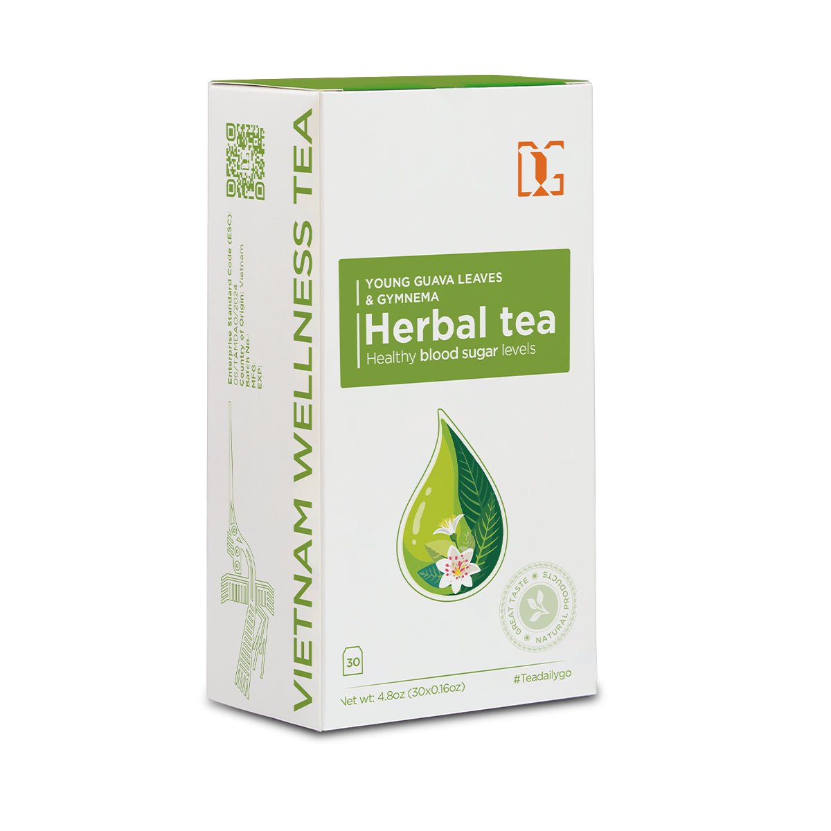 Blood Sugar Support Herbal Tea with Guava Leaf and Gymnema | 30 Tea Bags | Natural Blood Glucose Balance and Diabetes Care - TDG Tea