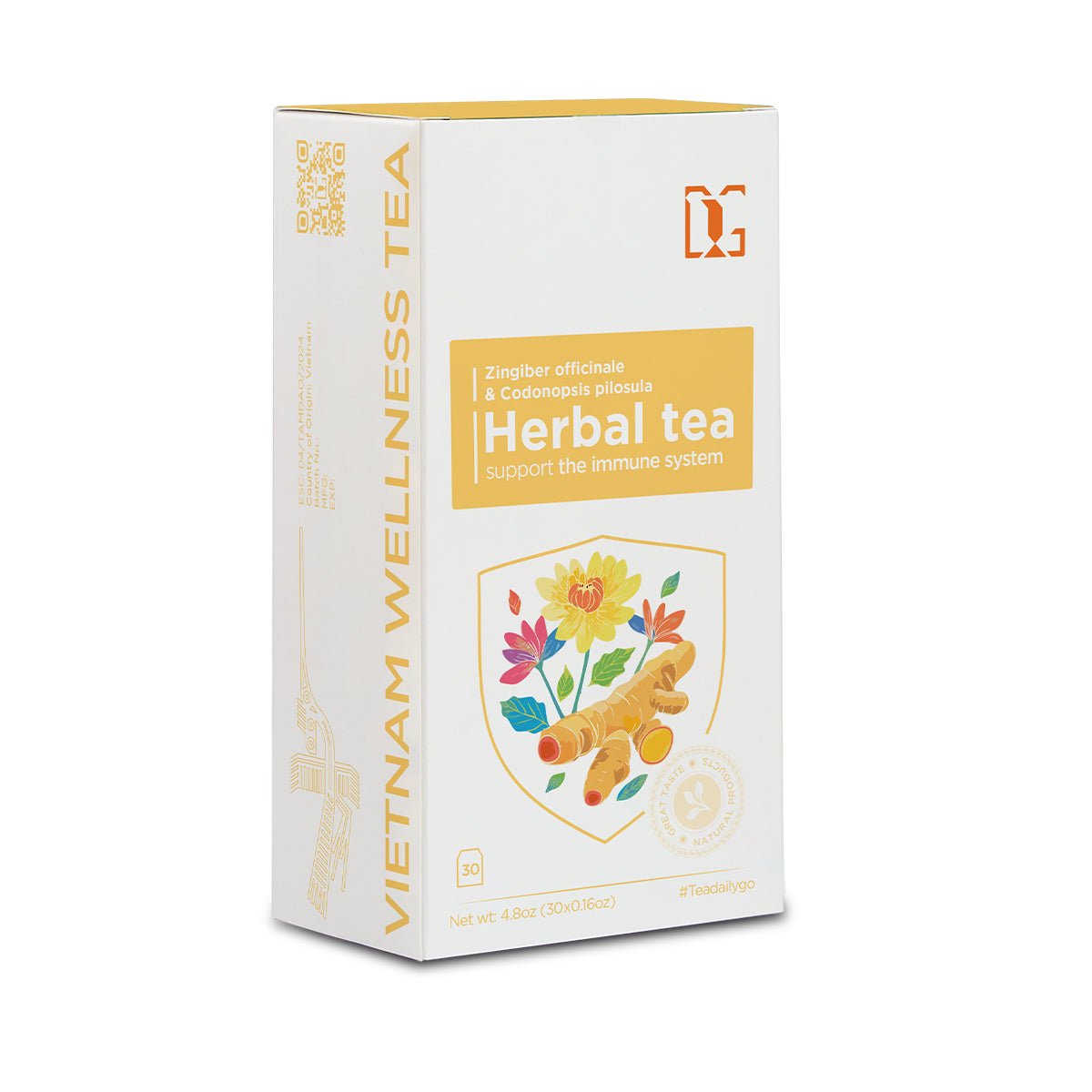 Immune Boosting Ginger Herbal Tea with Codonopsis and Cinnamon | 30 Tea Bags | Supports Digestion, Immunity, and Natural Anti - Inflammation - TDG Tea