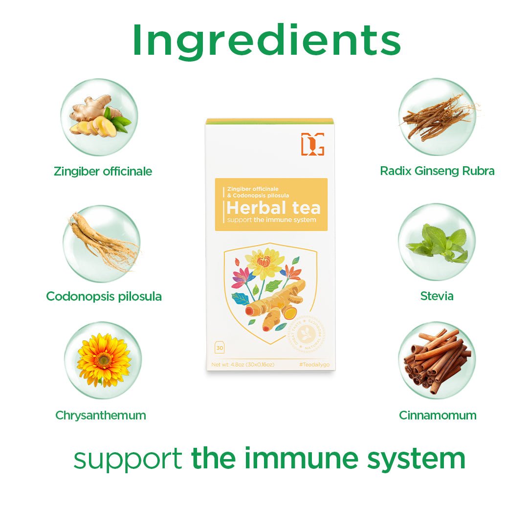 Immune Boosting Ginger Herbal Tea with Codonopsis and Cinnamon | 30 Tea Bags | Supports Digestion, Immunity, and Natural Anti - Inflammation - TDG Tea