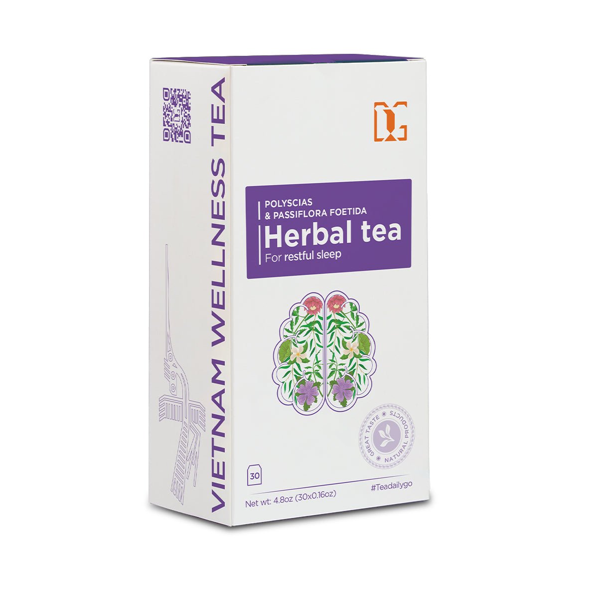 Relaxing Herbal Tea with Passionflower and Polyscias | 30 Tea Bags | Promotes Deep Sleep, Reduces Stress, and Supports Relaxation - TDG Tea