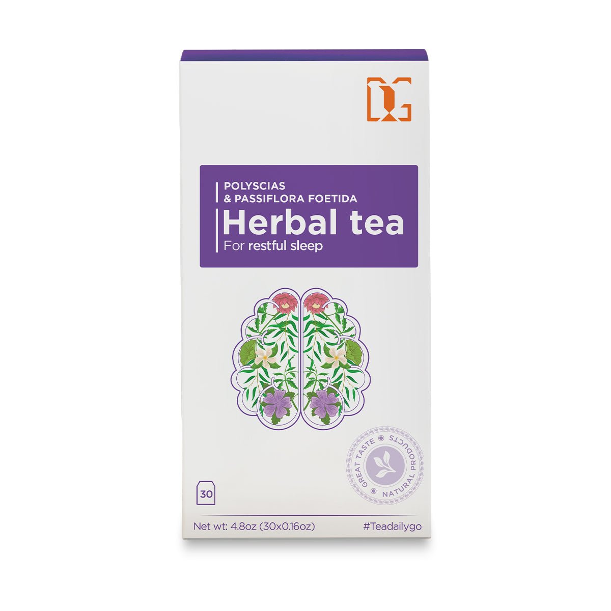 Relaxing Herbal Tea with Passionflower and Polyscias | 30 Tea Bags | Promotes Deep Sleep, Reduces Stress, and Supports Relaxation - TDG Tea