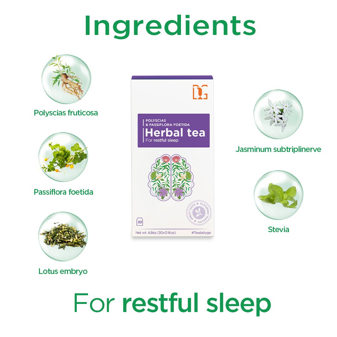 Relaxing Herbal Tea with Passionflower and Polyscias | 30 Tea Bags | Promotes Deep Sleep, Reduces Stress, and Supports Relaxation - TDG Tea